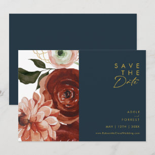 Marsala Autumn Floral Marine Horizontal Save The Date