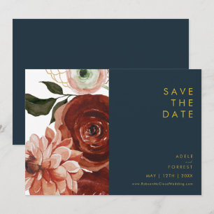 Marsala Autumn Floral Marine Horizontal Save The Date