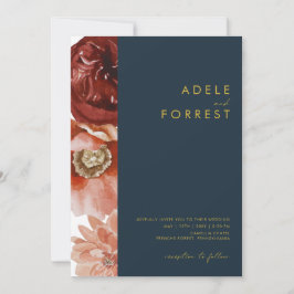 Marsala Autumn Floral | Marine in einer Hochzeit Einladung