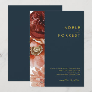 Marsala Autumn Floral Marine in einer Hochzeit Einladung