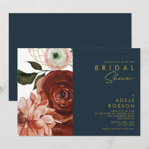 Marsala Autumn Floral   Navy Brautparty Einladung