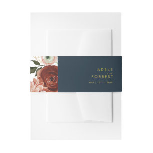 Marsala Autumn Floral Navy Invasion Bauchband Einladungsbanderole