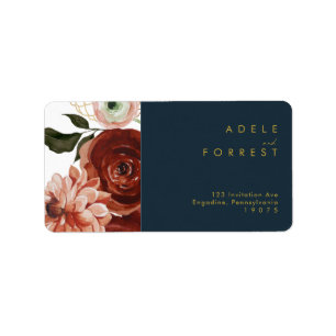 Marsala Autumn Floral   Navy Wedding RSVP Address Adressaufkleber