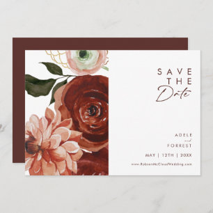 Marsala Autumn Floral   Weißes Horizontal Save The Date