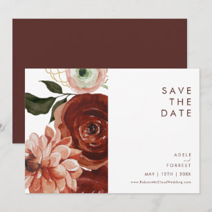 Marsala Autumn Floral Weißes Horizontal Save The Date