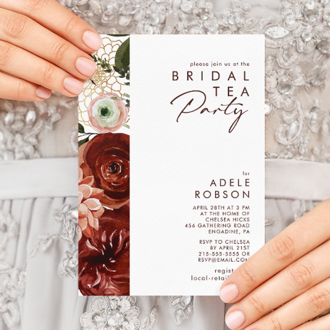 Marsala Autumn Floral | White Bridal Tee Party Einladung (Von Creator hochgeladen)