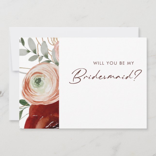Marsala Autumn Floral White Bridesmaid Vorschlag Einladung (Vorderseite)