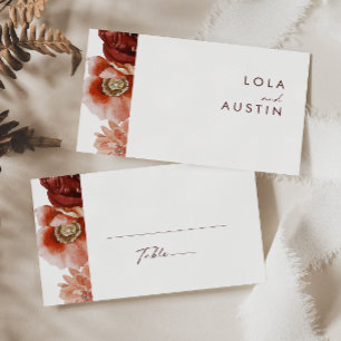 Marsala Autumn Floral White Flat Wedding Platzkarte