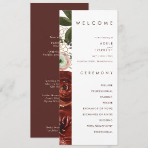Marsala Autumn Floral White Wedding Program Programm
