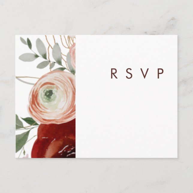 Marsala Autumn Floral | White Wedding RSVP Postkarte (Vorderseite)