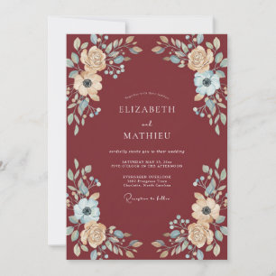 Marsala Azure Pfingstrosen-Hochzeit Einladung
