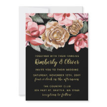 Marsala Black Floral Wedding Einladung