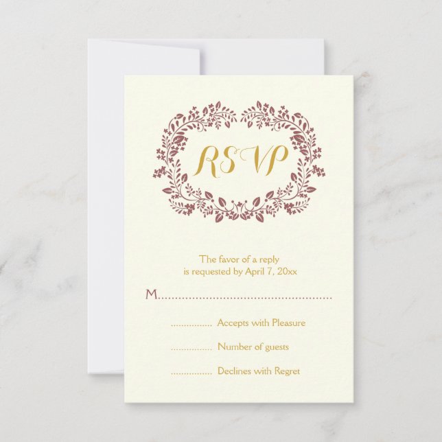 Marsala Blattwerk Rahmen Hochzeit RSVP Karte (Vorderseite)