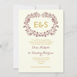 Marsala Blattwerk Rahmen mit Initialen Hochzeit Einladung