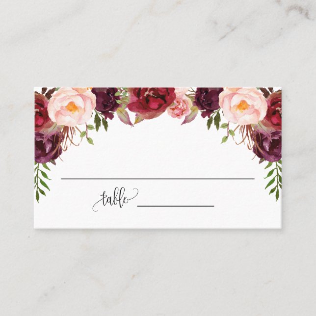 Marsala Blume Brautparty Wedding Flat Platzkarte (Vorderseite)
