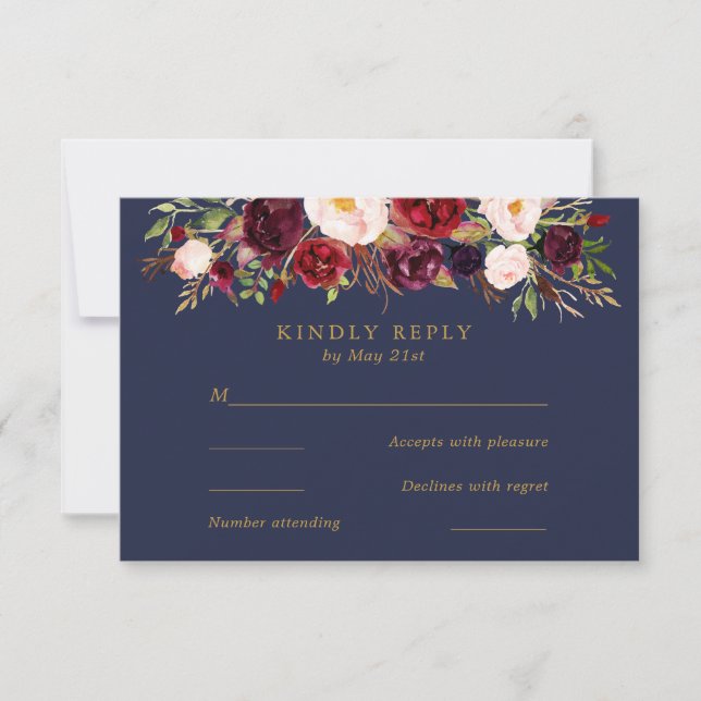 Marsala-Blume Hochzeit-RSVP-Karte RSVP Karte (Vorderseite)