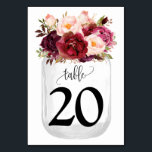 Marsala Blume Mason Jar Country Wedding Tischnummer<br><div class="desc">Mason Jar mit Aquarellmarsala Blumendesign. Romantischer boho chic Stil. Sie müssen jede Tischnummer einzeln erstellen. 1. Hinzufügen von Tischnummer zum Design. 2. Fügen Sie Ihrem Warenkorb hinzu. 3. Wiederholen Sie die Schritte für jede benötigte Tischnummer. Für zusätzliche Änderungen (Schriftart, Schriftart, Entfernen oder Verschieben von Elementen, ändern Sie den anderen Wortlaut...</div>