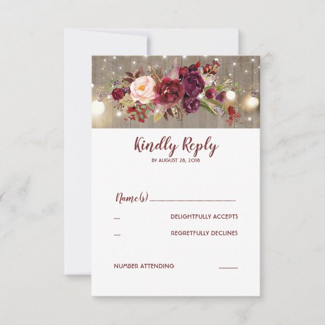 Marsala Blume Rustic Wedding RSVP (Vorderseite)