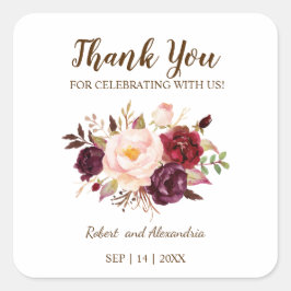 Marsala Blume Vielen Dank für Ihre Hochzeit Quadratischer Aufkleber