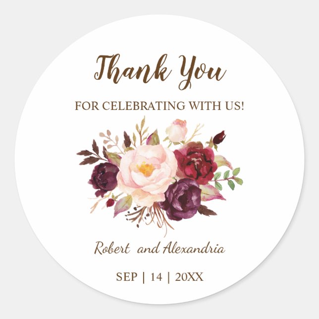 Marsala Blume Vielen Dank für Ihre Hochzeit Runder Aufkleber (Vorderseite)