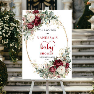 Marsala Blumen Eukalyptus Baby Shower Willkommen Poster