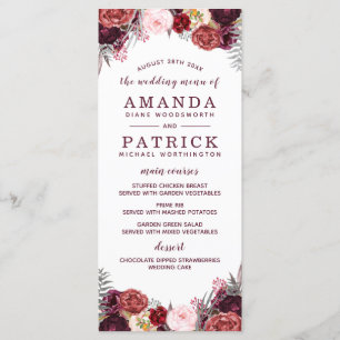 Marsala Blush Burgundy Peony Wedding Menu Cards Menükarte