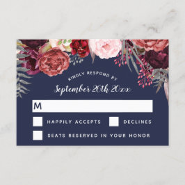 Marsala Blush Peony Wedding RSVP Cards