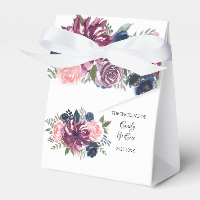 Marsala Blush Pink Navy Blue Gastgeschenk Hochzeit Geschenkschachtel (Vorderseite)