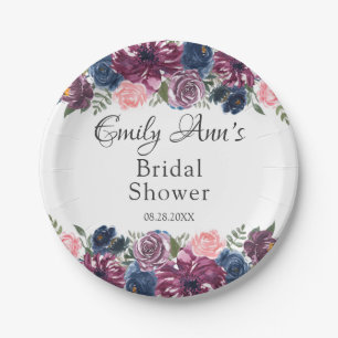 Marsala Blush Pink Navy Peony Brautparty Pappteller