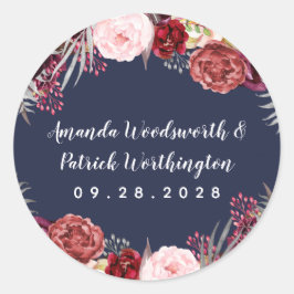 Marsala Blush Pink Peony Gastgeschenk Hochzeit Runder Aufkleber