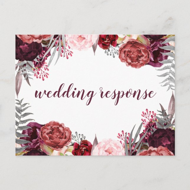 Marsala Blush Pink Peony Wedding RSVP Postkarten (Vorderseite)