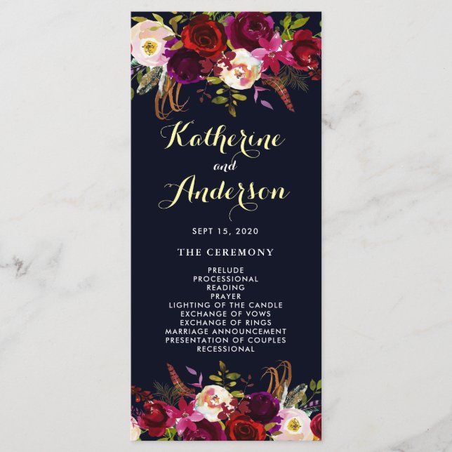 Marsala Boho Floral Wedding Program Programm (Vorderseite)