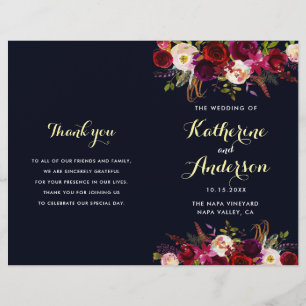 Marsala Boho Folded Wedding Programm für die Marin