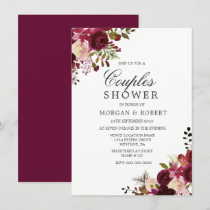 Marsala Bourgogne Rouge Floral Couples Invitation 