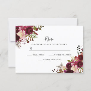 Marsala Bourgogne Rouge Floral Mariage RSVP
