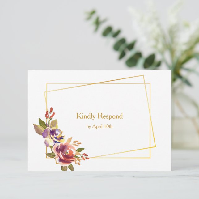 Marsala Bronze Rose Floral Wedding RSVP (Stehend Vorderseite)