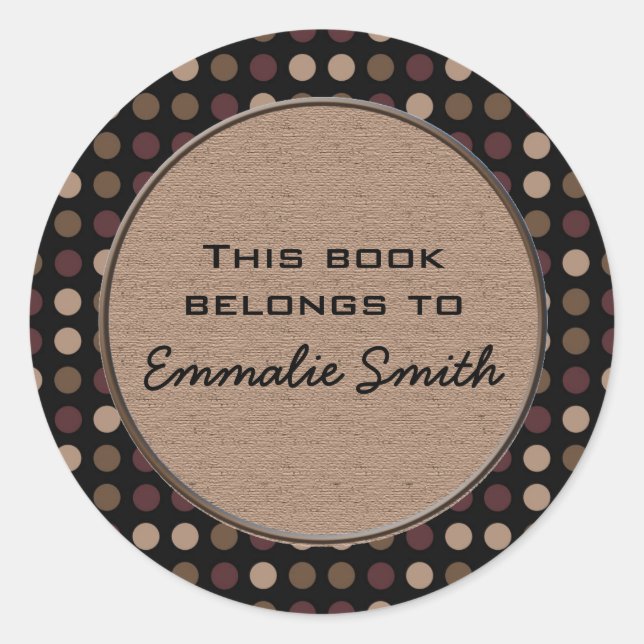Marsala Brown Black Polka Dot Book Name Sticker (Vorderseite)