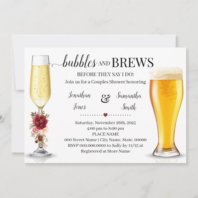 Marsala Bubbles & Brews bevor ich Paare Dusche mac Einladung (Vorderseite)