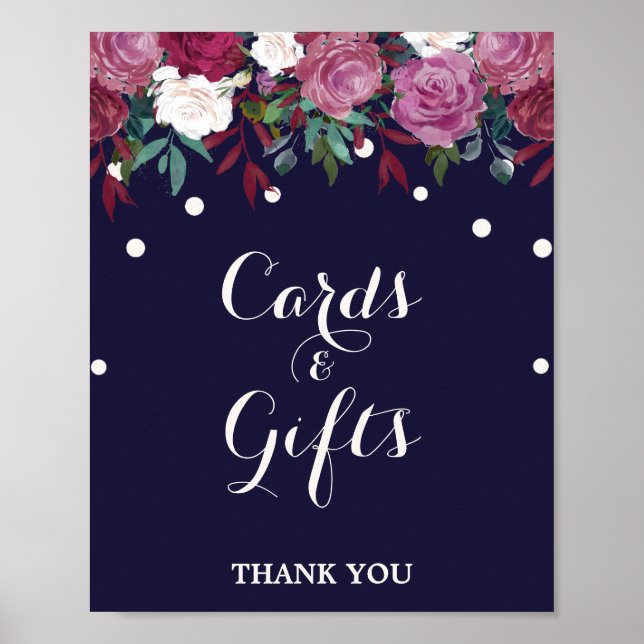 Marsala & Burgund Floral auf Navy Cards & Gifts Poster (Vorne)