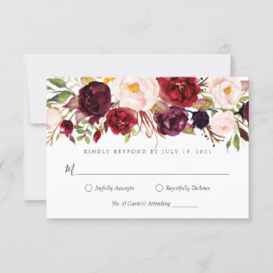 Marsala Burgund floral RSVP V3 Einladung