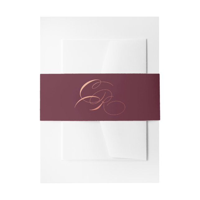 Marsala Burgunder Bauch-Band-Rosen-Goldinitialen Einladungsbanderole (Vorderseite Beispiel)