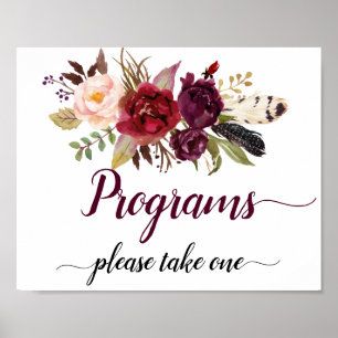 Marsala Burgunder Boho Florale Hochzeitsprogramme  Poster