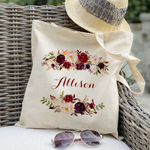 Marsala Burgunder floral Brautjungfer Personalisie Tragetasche