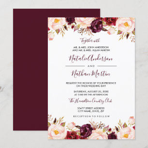 Marsala Burgunder Rot Aquarell Blumen Hochzeit Einladung