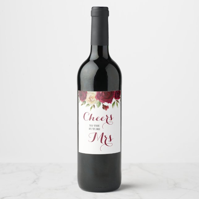 Marsala Burgundy Floral Brautparty Bachelorette Weinetikett (Vorderseite)