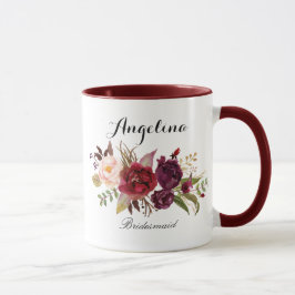 Marsala burgundy Floral Bridesmaid Tasse