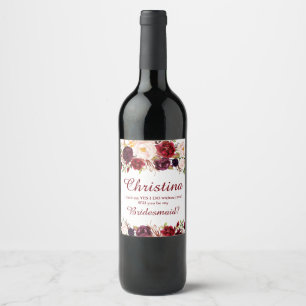 Marsala Burgundy Floral Bridesmaid Vorschlag-6 Weinetikett