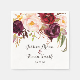 Marsala Burgundy Floral Personalisiert Wedding-2 Serviette