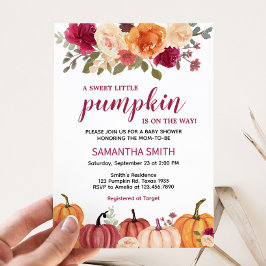 Marsala Burgundy Floral Pumpkin Baby Shower Einladung