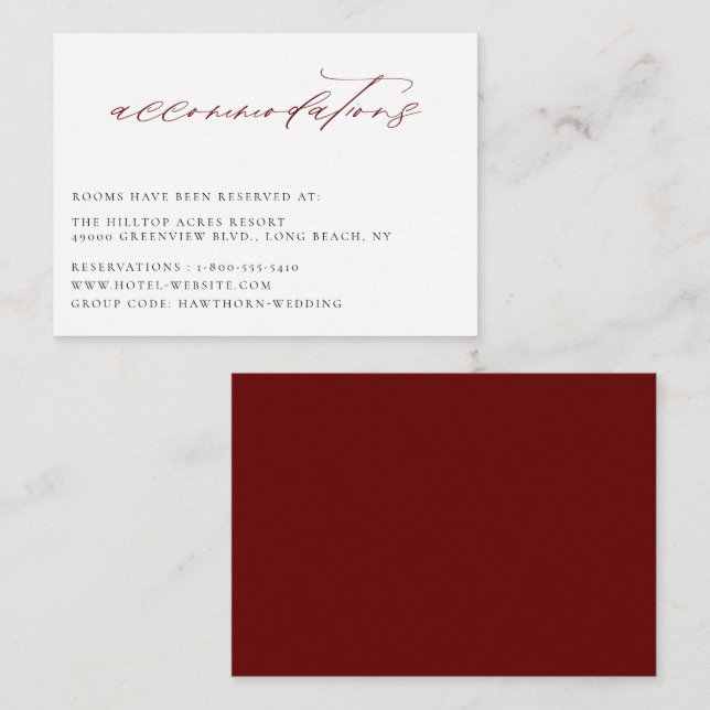 Marsala Burgundy Hochzeitsunterkünfte Begleitkarte (Vorne/Hinten)